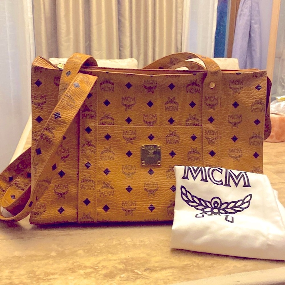 Authentic MCM Visetos Brown PVC Leather Tote with Dust Bag